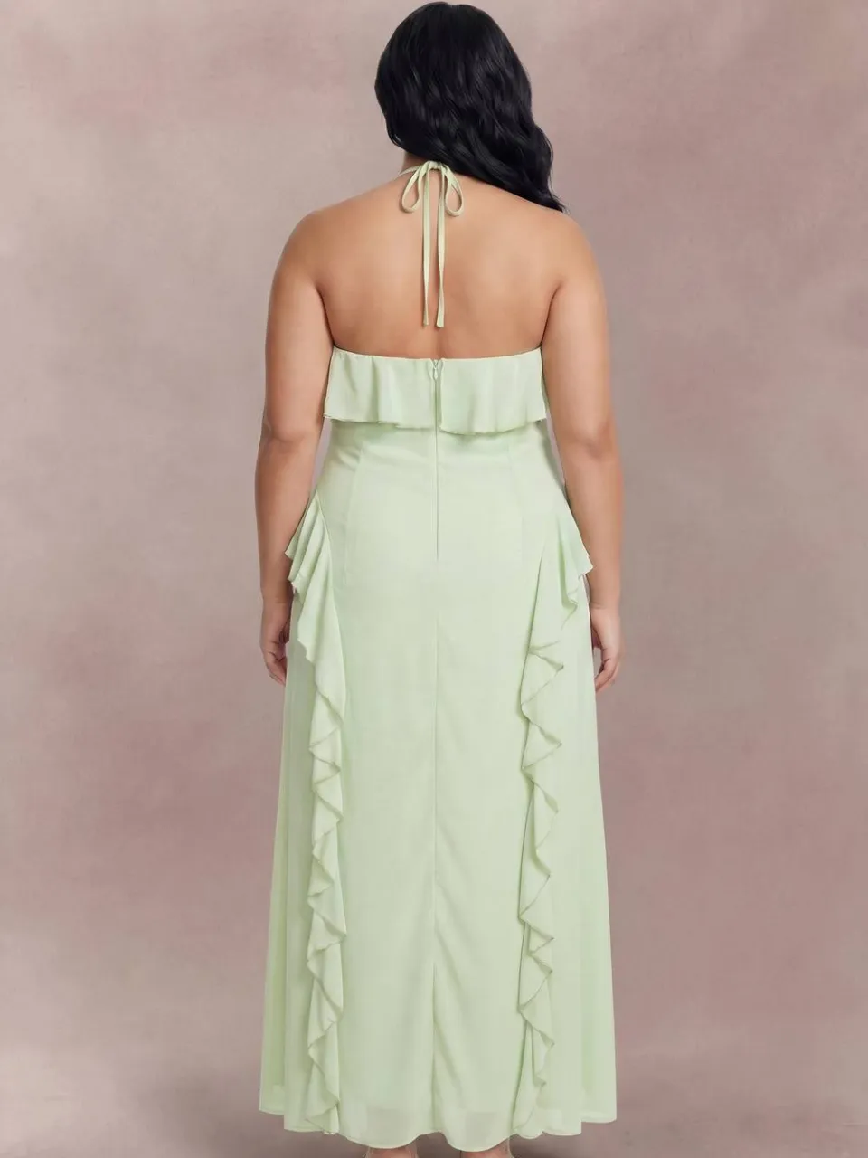 boohoo Dames Plus Halter Ruches Maxi Jurk verstandig, foto 2