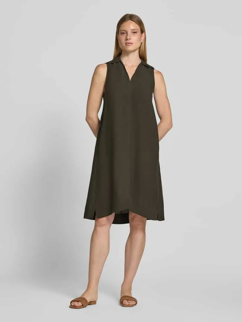 Opus Knielange jurk van mix van viscose en linnen model 'Wika' Kaki