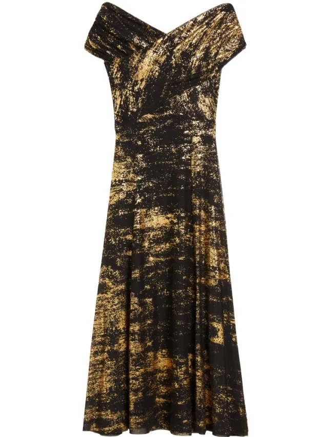 Ted Baker Serinha Bardot Zwarte Midi-jurk Met Folieprint, foto 2