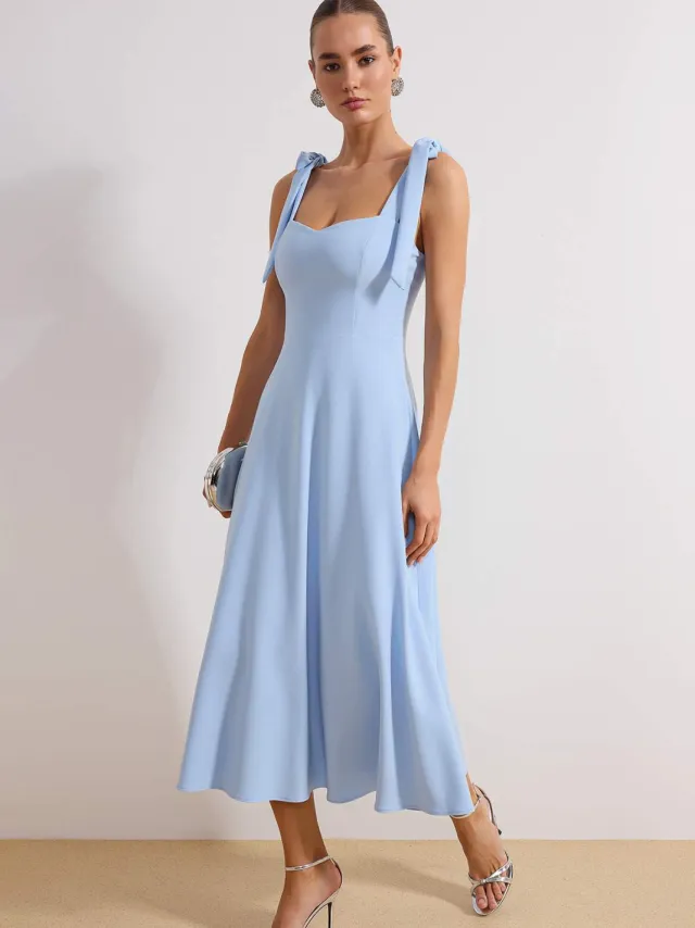 Trendyol TRENDYOLMİLLA Dames Donkerblauw Effen Maxi Mouwloos Stijlvol/Avond Skater Jurken