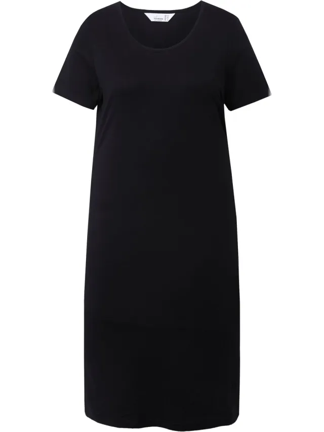 MIAMODA Dames - Jersey midi-jurk straight fit Hummer-print op de rug - Zwart