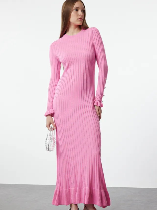 Turkishsouq Damesjurk, rechte maxi-jurk, lange casual/dagelijkse jurk met hijab Roze