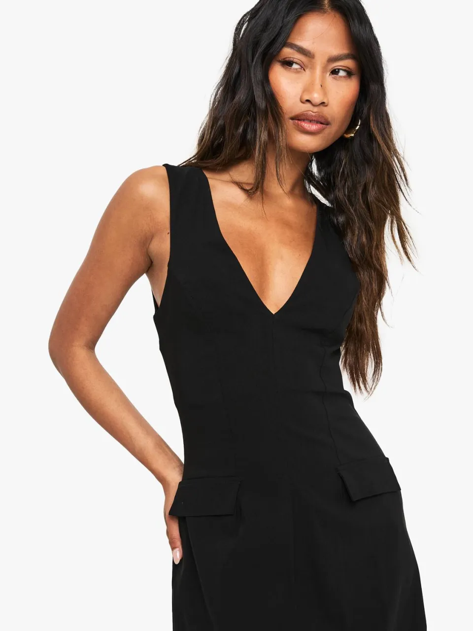 boohoo Dames Bengaline Plunge Shift Mini-jurk zwart, foto 4
