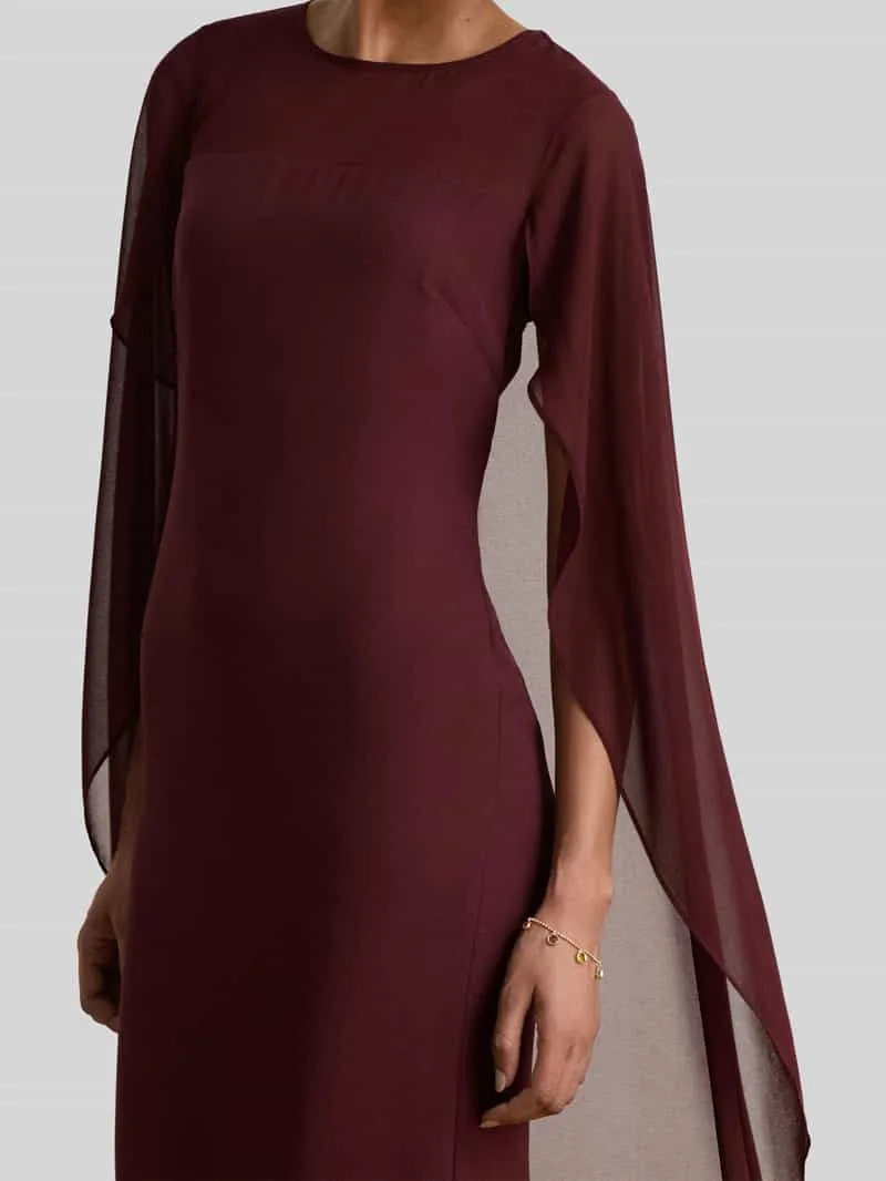 Lauren Ralph Lauren Vloeiende avondjurk met cape-detail bordeaux, foto 3