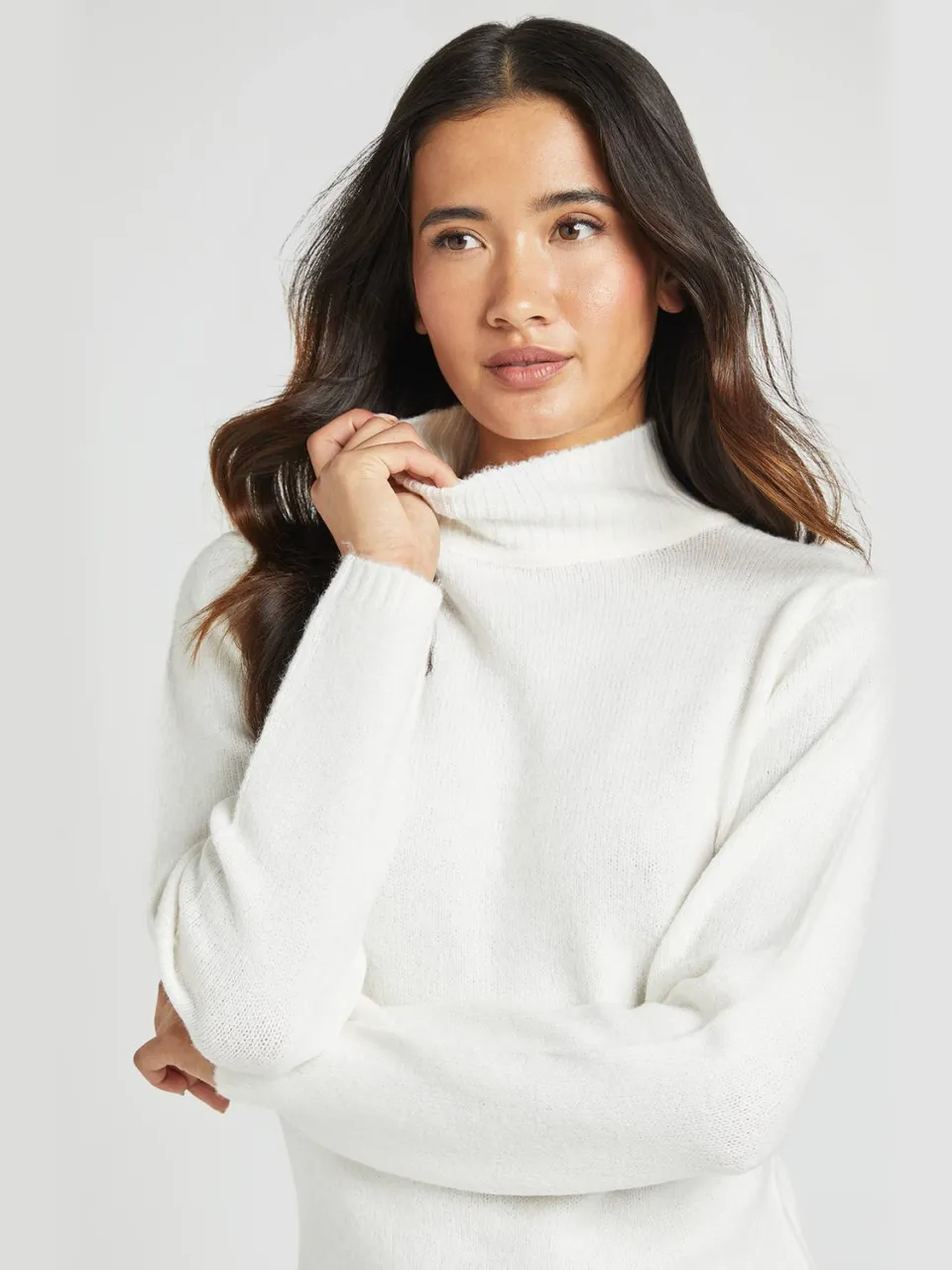 boohoo Dames Hoge Hals Super Zachte Gebreide Mini Jurk crème, foto 4