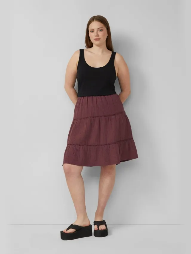 QS female - Mousseline rok met volants bordeaux