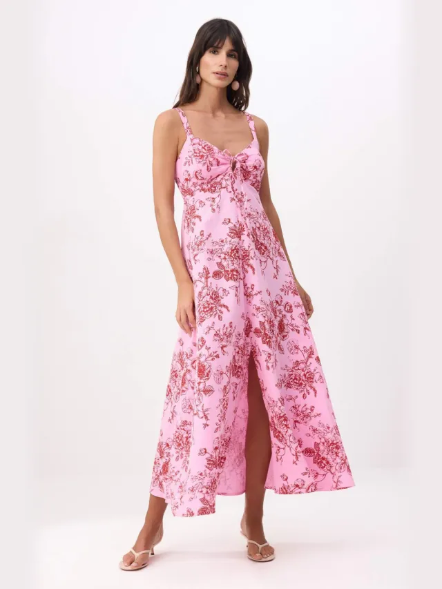 Trendyol TRENDYOLMİLLA Dames Roze Bloemen Maxi Mouwloos A-lijn Jurken