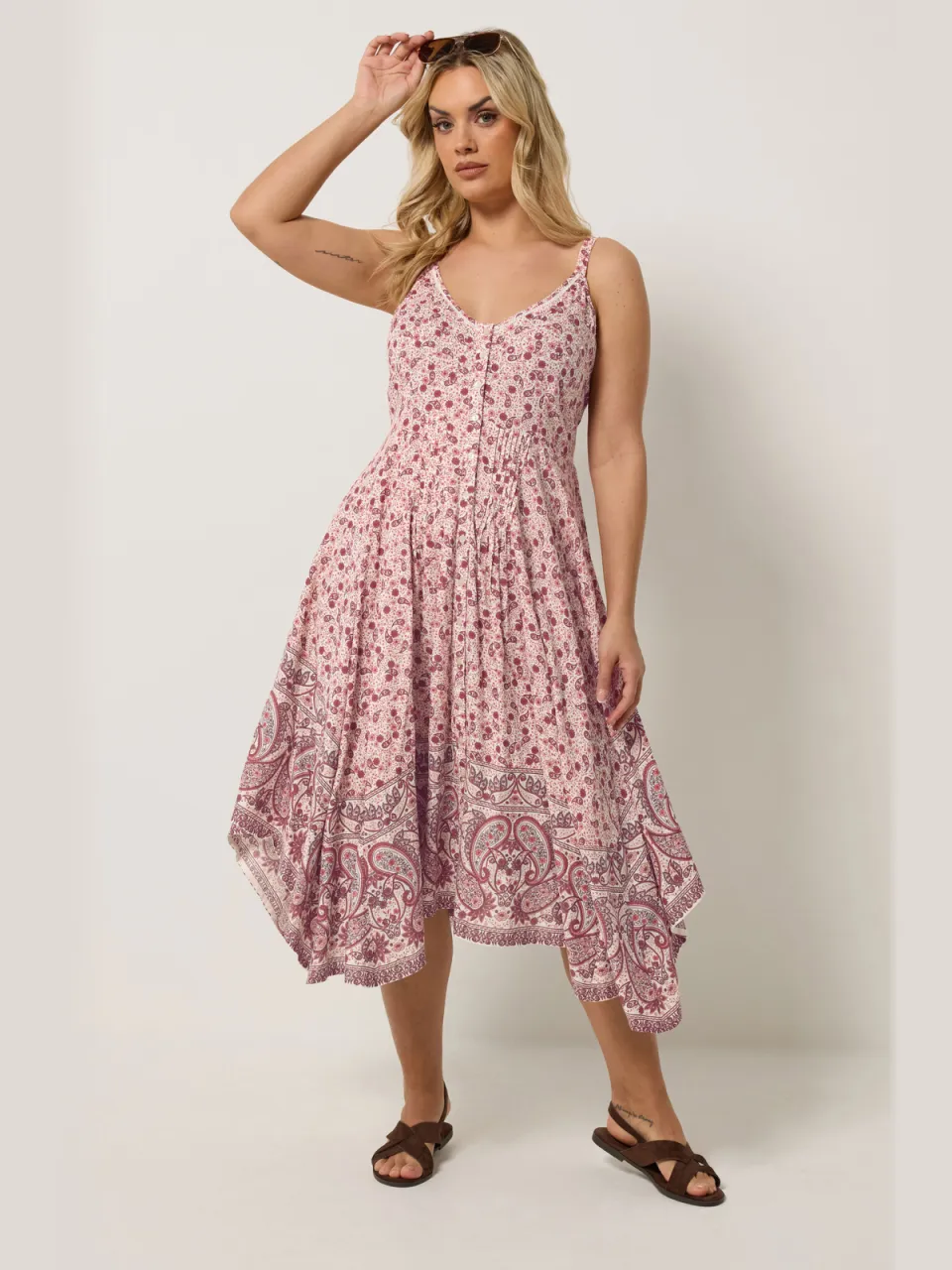 Yours Naturel Bruine Jurk Met Paisleyprint En Omgezoomde Zoom-52 Pink