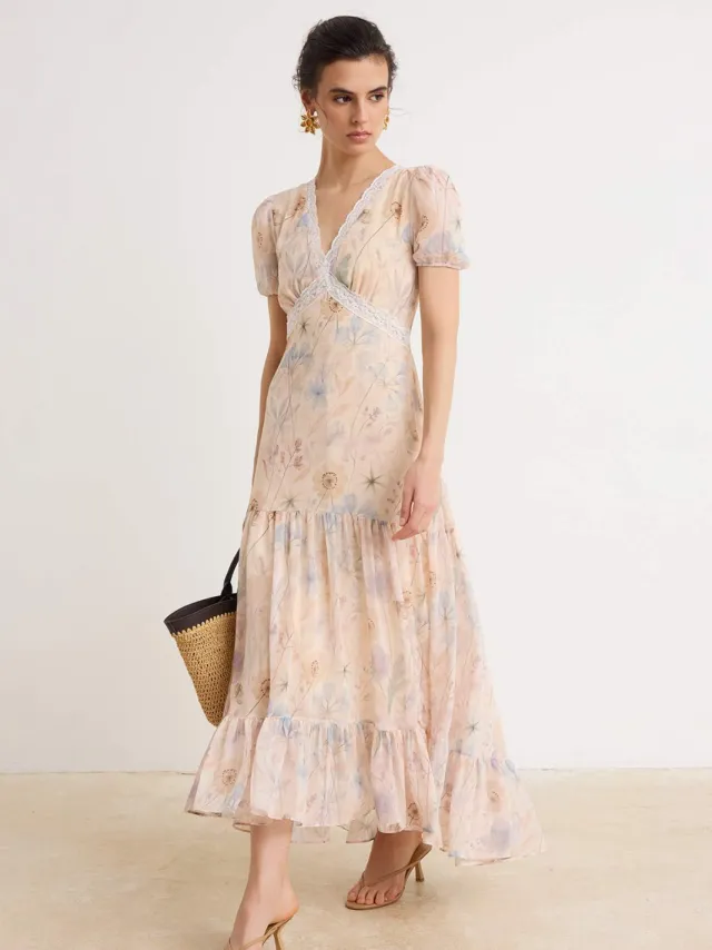 Trendyol TRENDYOLMİLLA Dames Meerkleurig Bloemen Maxi Kort Skater Jurken Veelkleurig