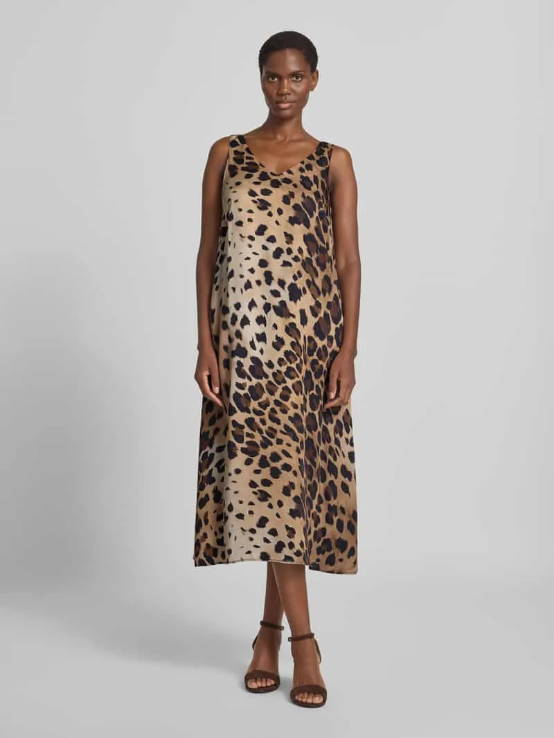 Smith and Soul midi-jurk van viscose in all-over look Middenbruin