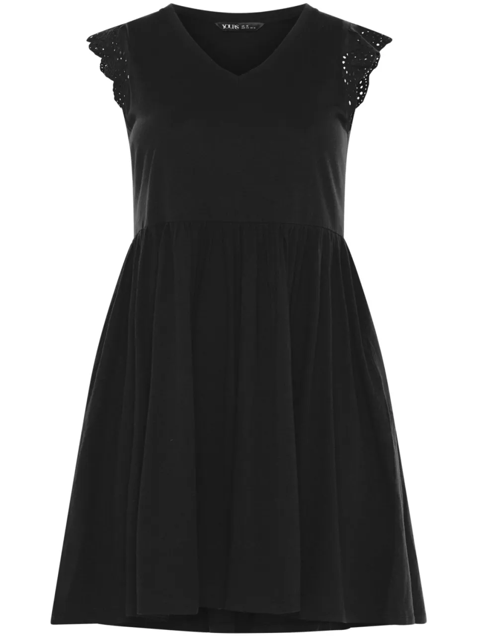 Yours Zwarte Jurk Met Broderie Anglaise En Peplum-56, foto 4