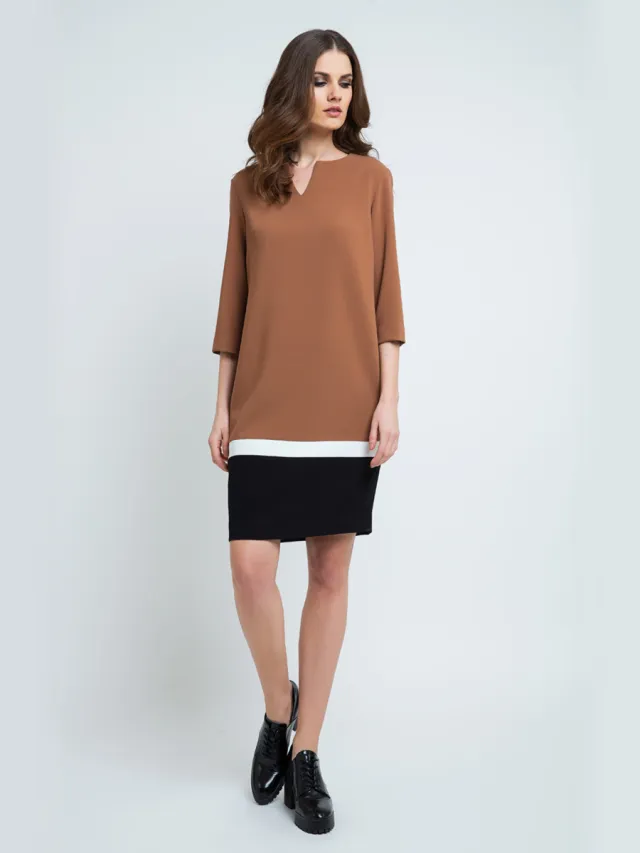 Conquista Kleurblok jurk Camel