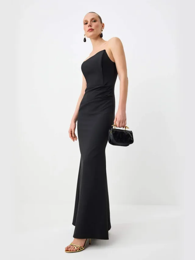 Trendyol TRENDYOLMİLLA Dames Zwart Effen Maxi Mouwloos Zeemeermin Avond & Gala Jurk