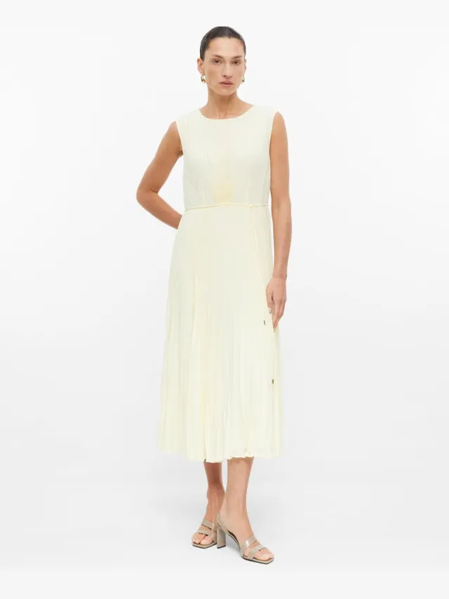 S.Oliver female - Geplooide midi-jurk met ceintuur en viscose voering lichtgeel
