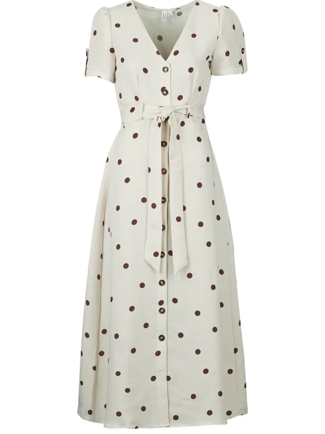 Vero Moda Lange Jurk Vero Moda VMJOAN S/S 7/8 SHIRT DRESS Beige