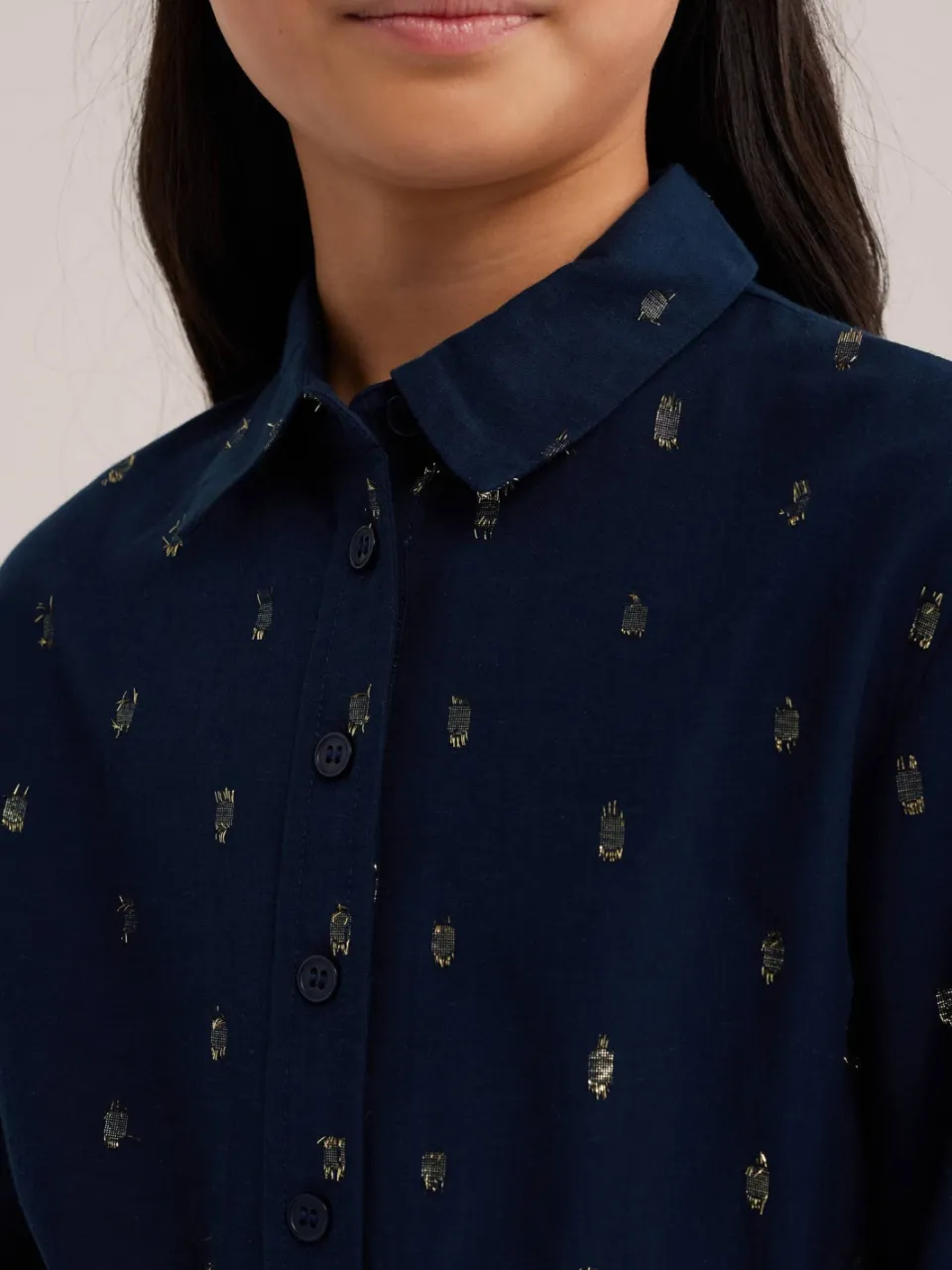 WE Fashion korte jurk met glitterprint donkerblauw donkerblauw/goud, foto 6