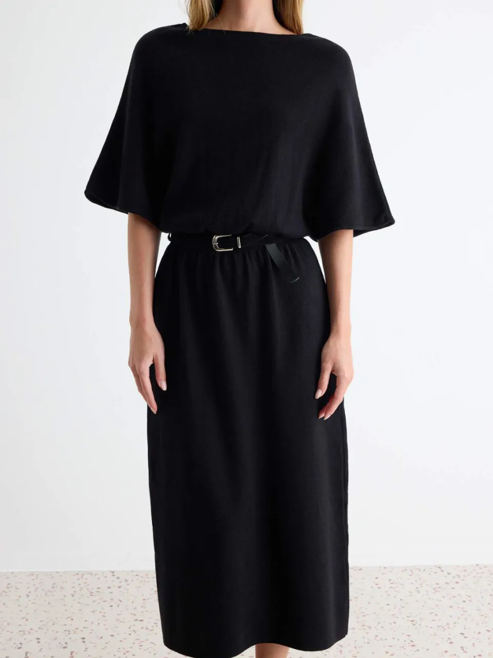 Trendyol TRENDYOLMİLLA Dames Zwart Effen Maxi Driekwart mouw Skater Jurken, foto 2