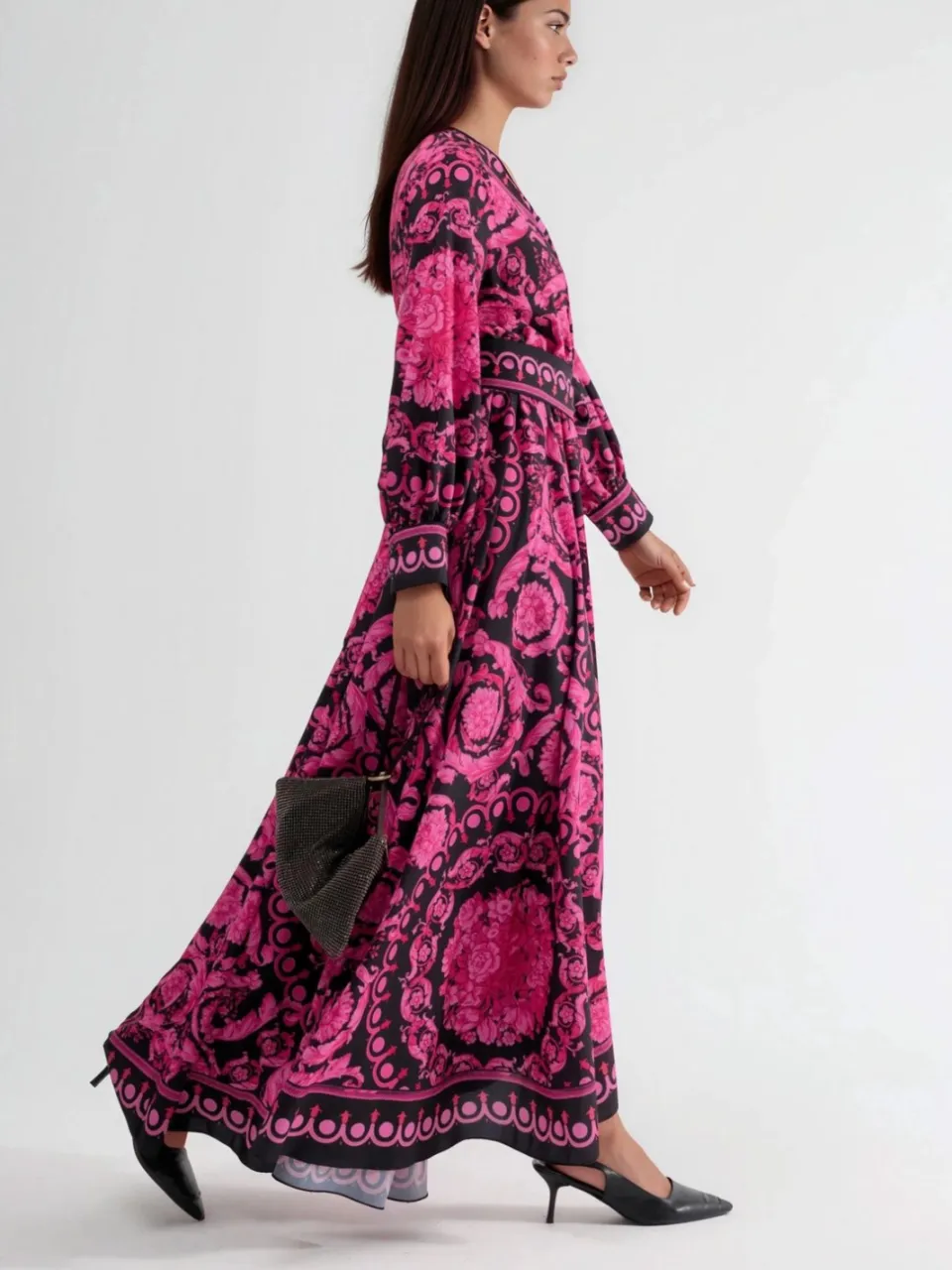 MSN Collection Bloemenstrik Detail Midi Jurk roze, foto 2