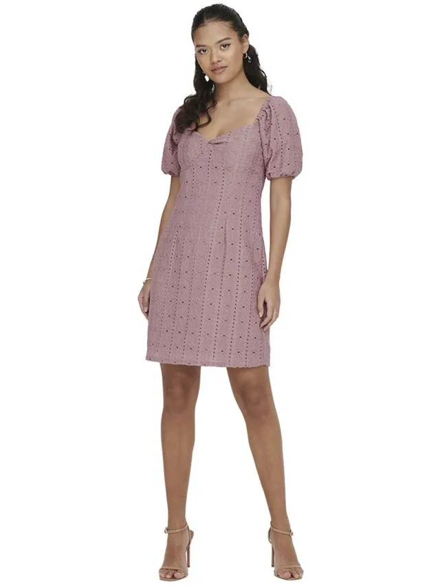 JDY Willow Bow Korte Mouwen Korte Jurk Roze XS Vrouw Woodrose