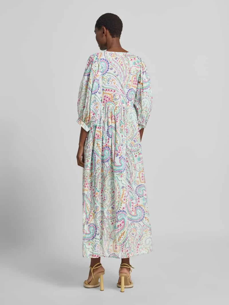 Milano Italy Midi-jurk van pure katoen met all-over paisleyprint lichtgroen, foto 3