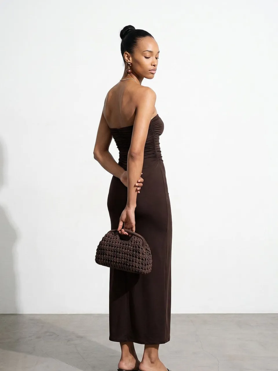 Dilvin Strapless Bodycon Maxi Jurk Met Split bruin, foto 2