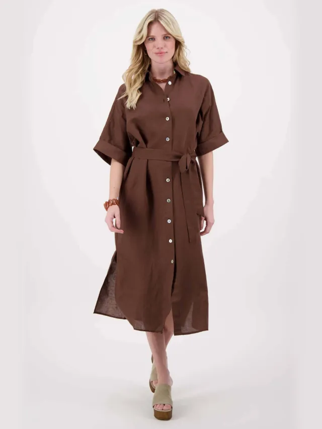 Zusss linnen blousejurk bruin