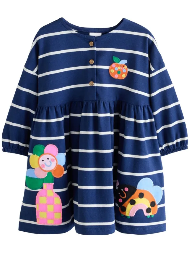 Next Meisjes - Jersey jurk met lange mouwen - Blauw Navy Stripe Ladybird