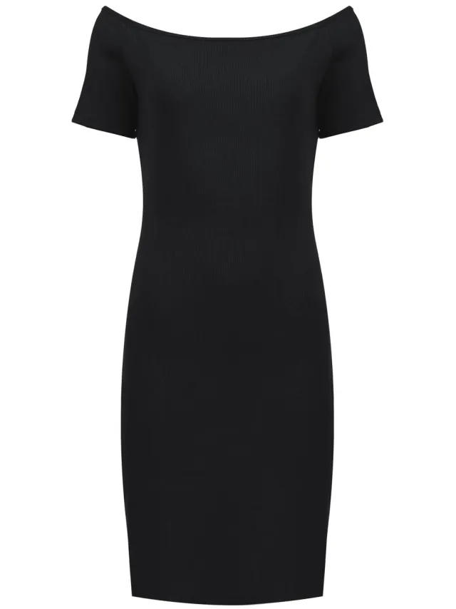 Conquista Off-Shoulder Geribde Jurk - Zwart, Eén Maat