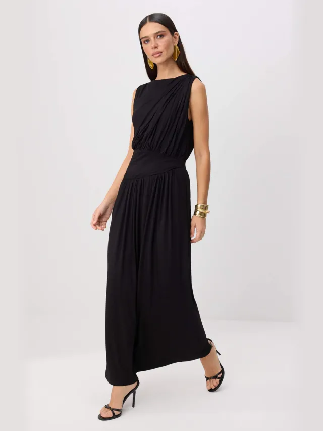 Trendyol TRENDYOLMİLLA Dames Zwart Effen Maxi Mouwloos Skater Avond & Gala Jurk
