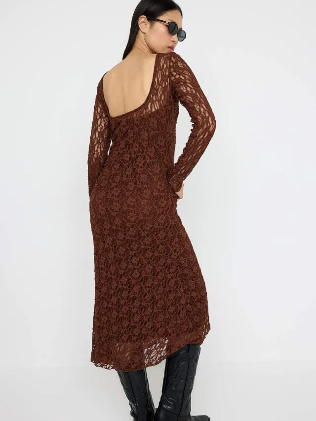 Trendyol TRENDYOLMİLLA Dames Bruin Effen Midi Lang Avond / Dagelijks Bodycon Jurken, foto 2