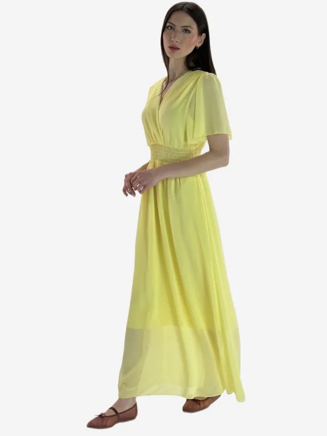 Elara Sommer-Maxikleid mit V-Ausschnitt Gelb