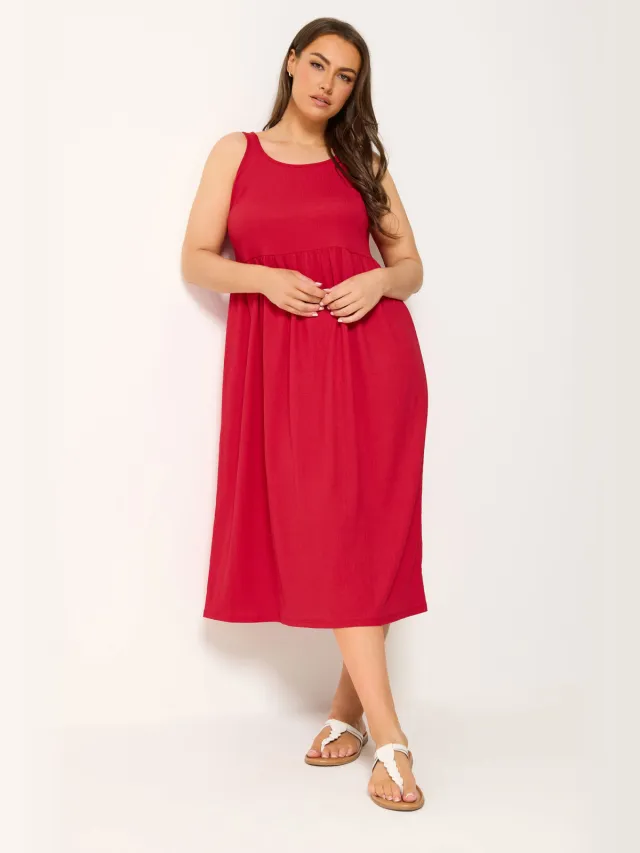 Yours Rode Getextureerde Smockjurk Red