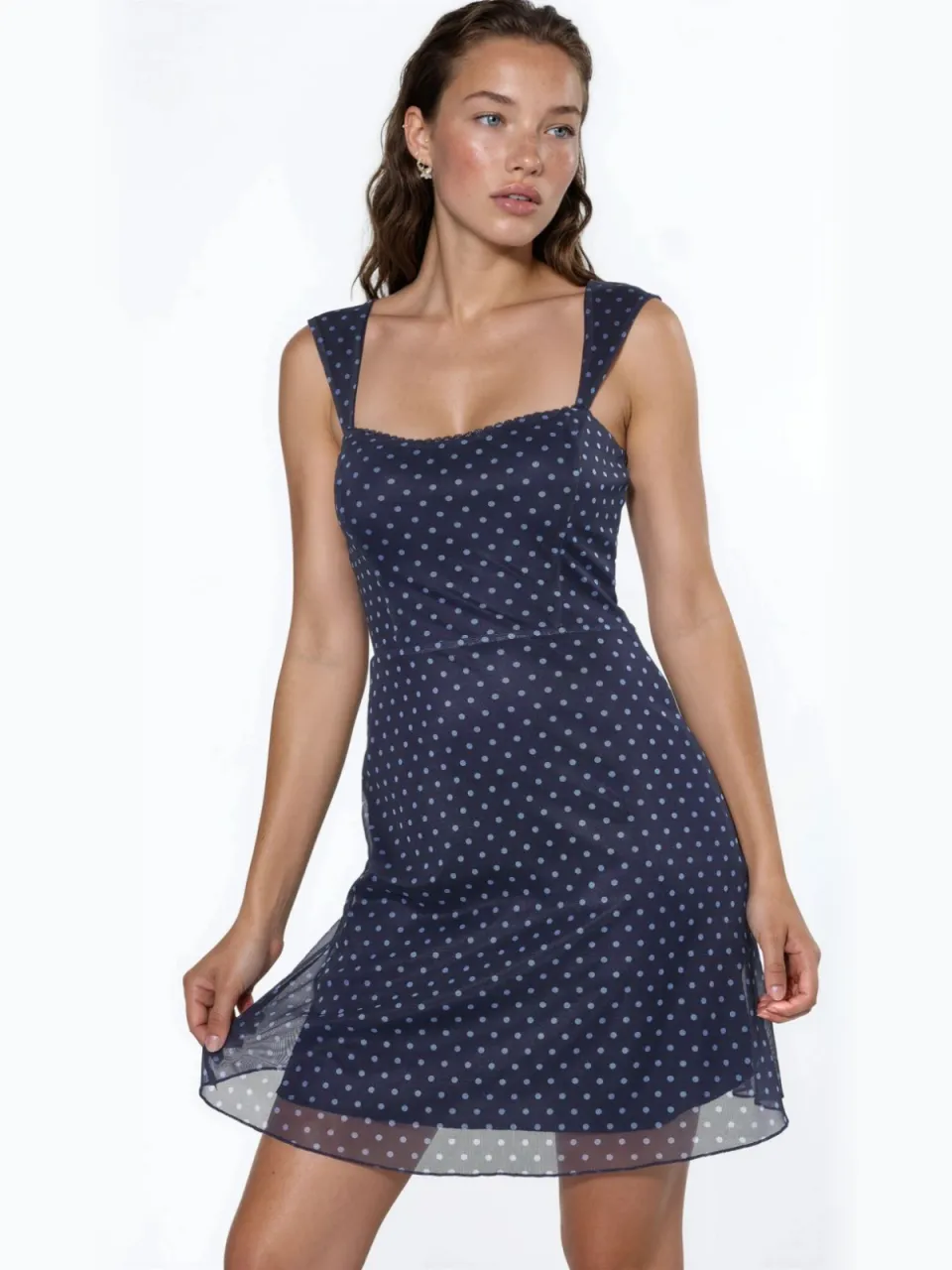 Hiccup Polka Dots Mini Tulle Jurk met Hart Kraag marineblauw, foto 2