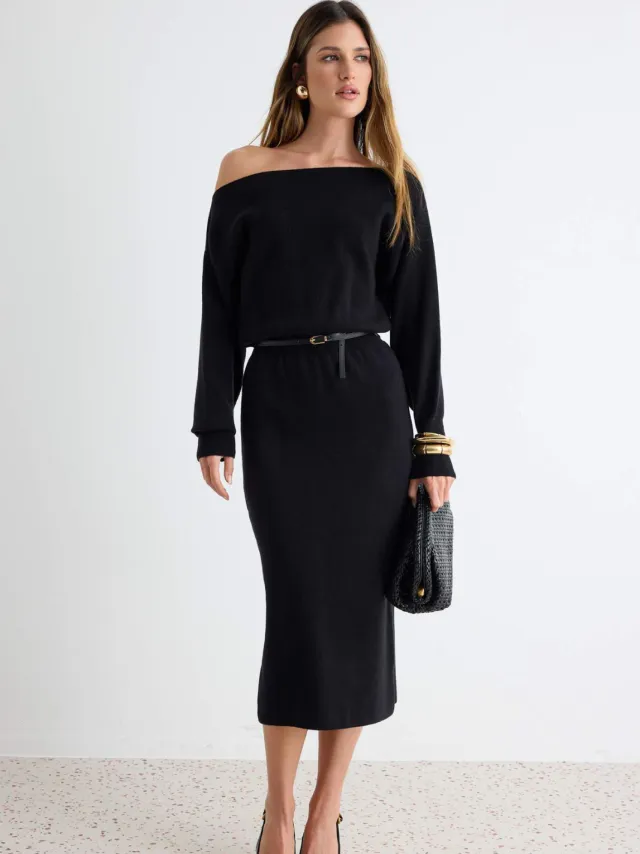 Trendyol TRENDYOLMİLLA Dames Zwart Effen Maxi Lang Bodycon Jurken