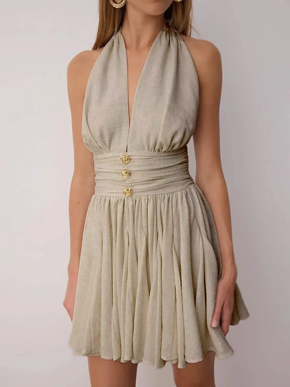 Trendyol TRENDYOLMİLLA Dames Beige Effen Kort / Mini Mouwloos Avond / Dagelijks Skater Jurken, foto 2