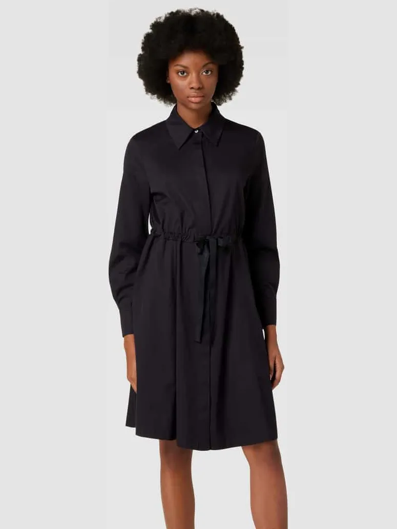 Marc Cain Knielange jurk met platte kraag Marineblauw