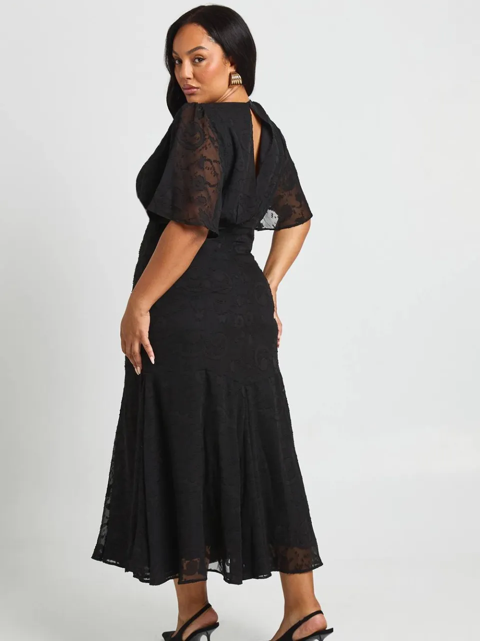 boohoo Dames Plus Burnout Engelmouw Midaxi Jurk zwart, foto 2