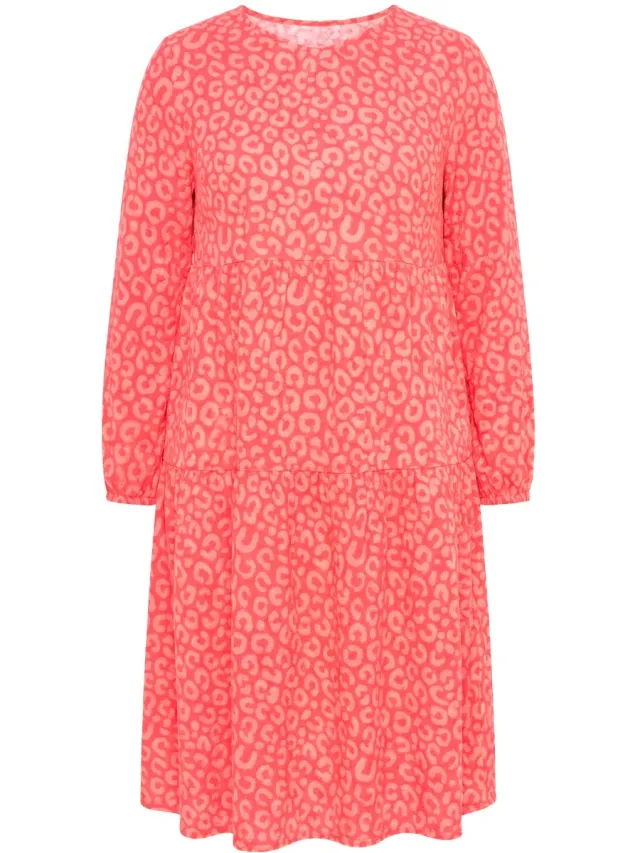 Angel of Style Dames - Midi-jurk A-lijn mousseline luipaardmotief - Koraal