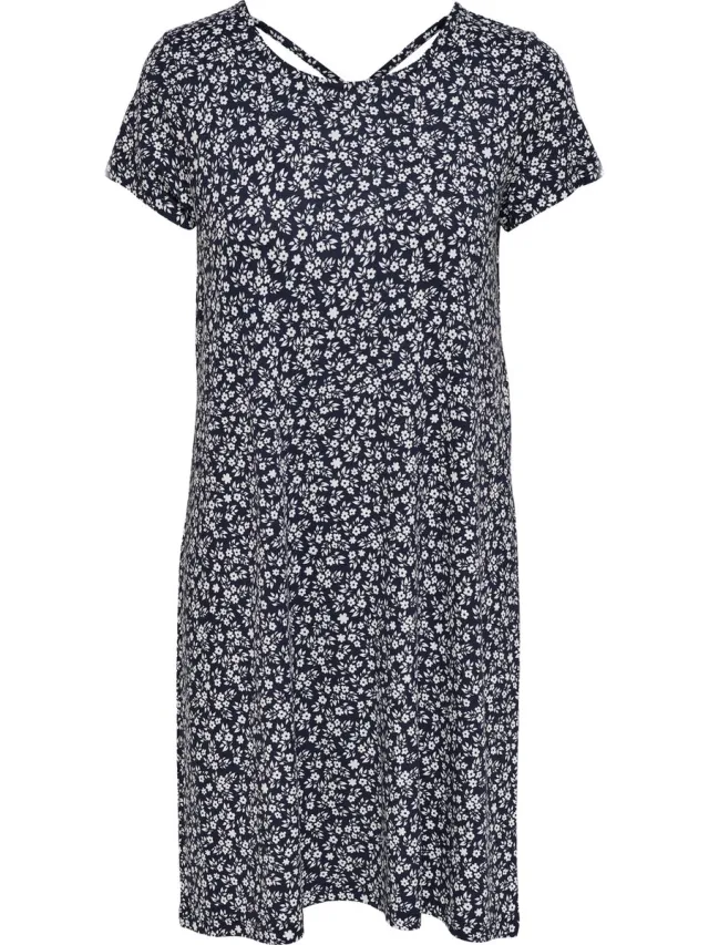 Only ONLBERA BACK LACE UP S/S DRESS JRS NOOS Dames Jurk donkerblauw met stippen