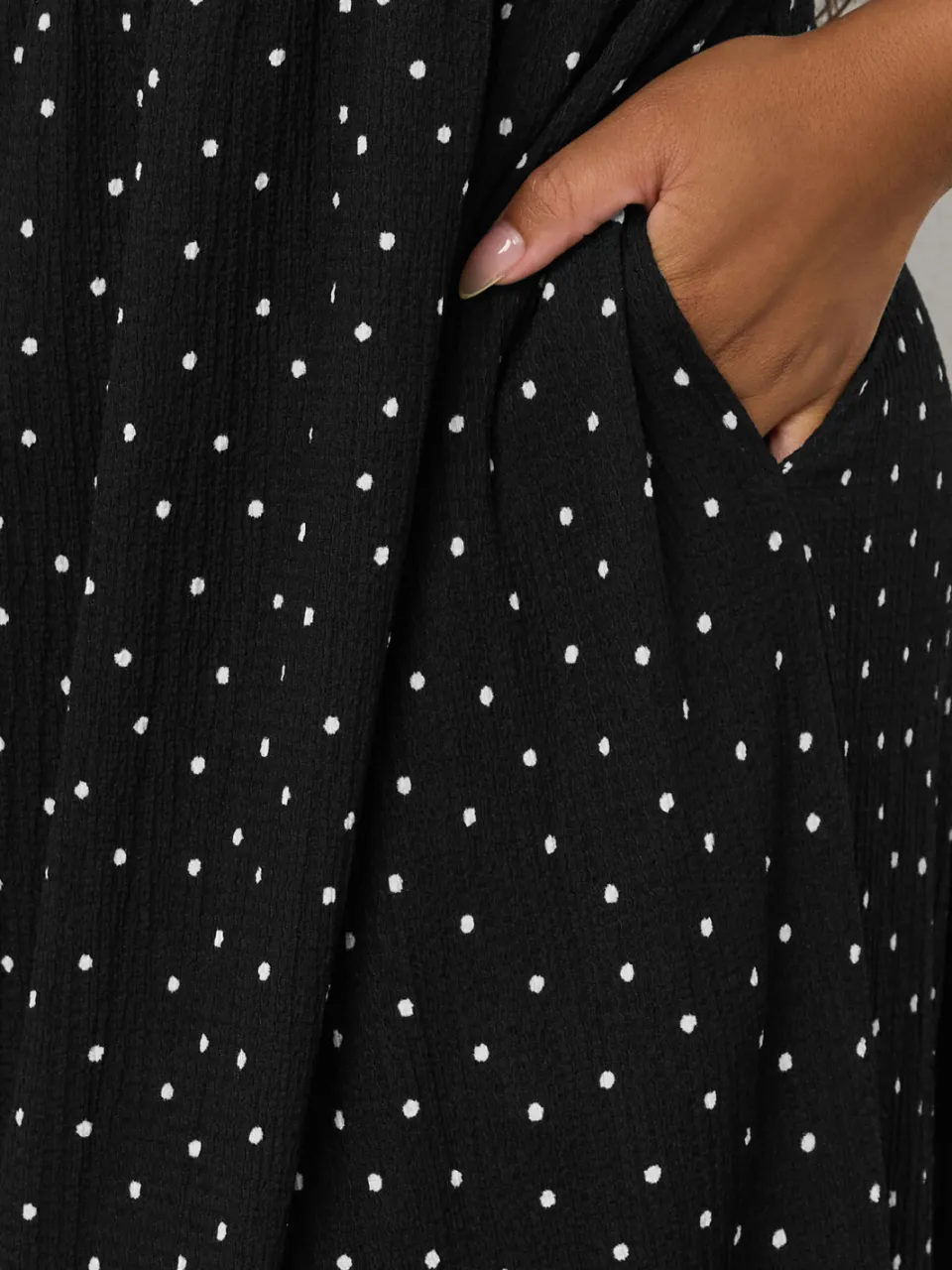 Yours Zwarte Polka Dot Volant Mouw Midaxi Jurk-68, foto 4