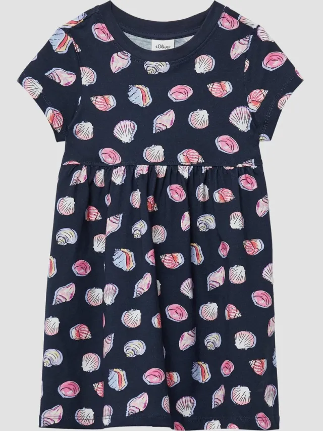 S.Oliver female - Uitlopende jersey jurk met print all-over diepblauw