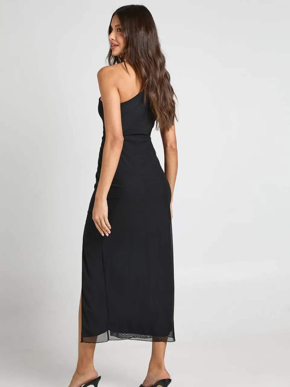 boohoo Dames Uitgesneden One-shoulder Mesh Midaxi Jurk zwart, foto 2