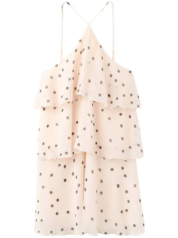Mango halter mini jurk met stippen en ruches - ecru, foto 2