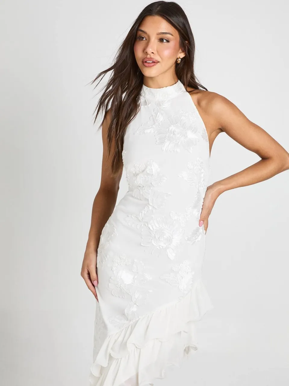 boohoo Dames Maxi Jurk Met Satijn & Kant Panelen Mix Ivoor