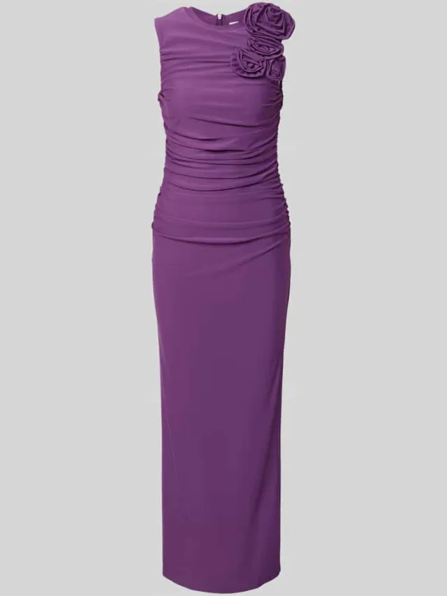 Yas Cocktailjurk met florale applicaties model 'DONA' aubergine, foto 2