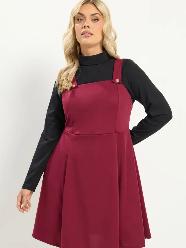 Yours Bordeauxrode Pinaforejurk-52 Red