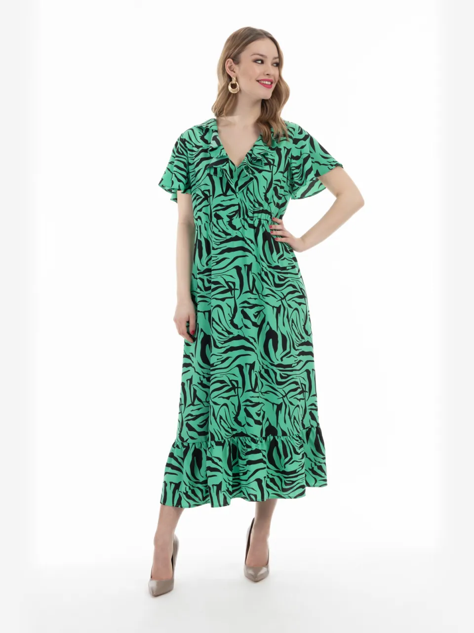 Faina jurk - zebraprint caneva Groen