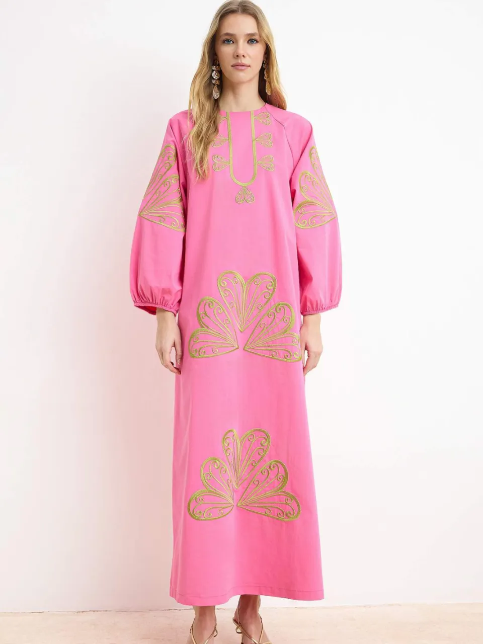 Trendyol Modest Dames Roze Etnisch patroon Maxi Lang Casual A-lijn Modest Jurken
