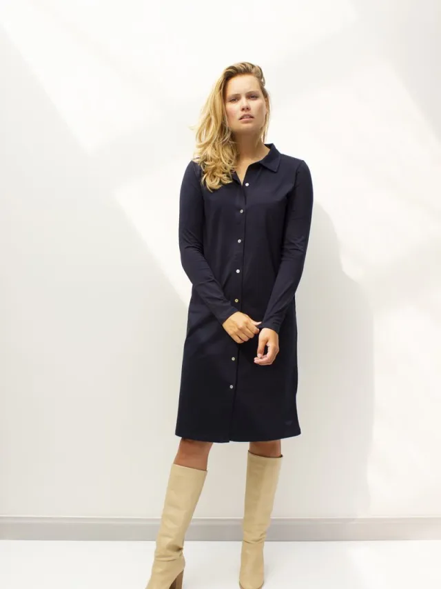 MOOI! Company Jurk & Tuniek - Model IRIS - Dames Overhemd Jurk - Doorknoop Tuniek - Kleur Navy
