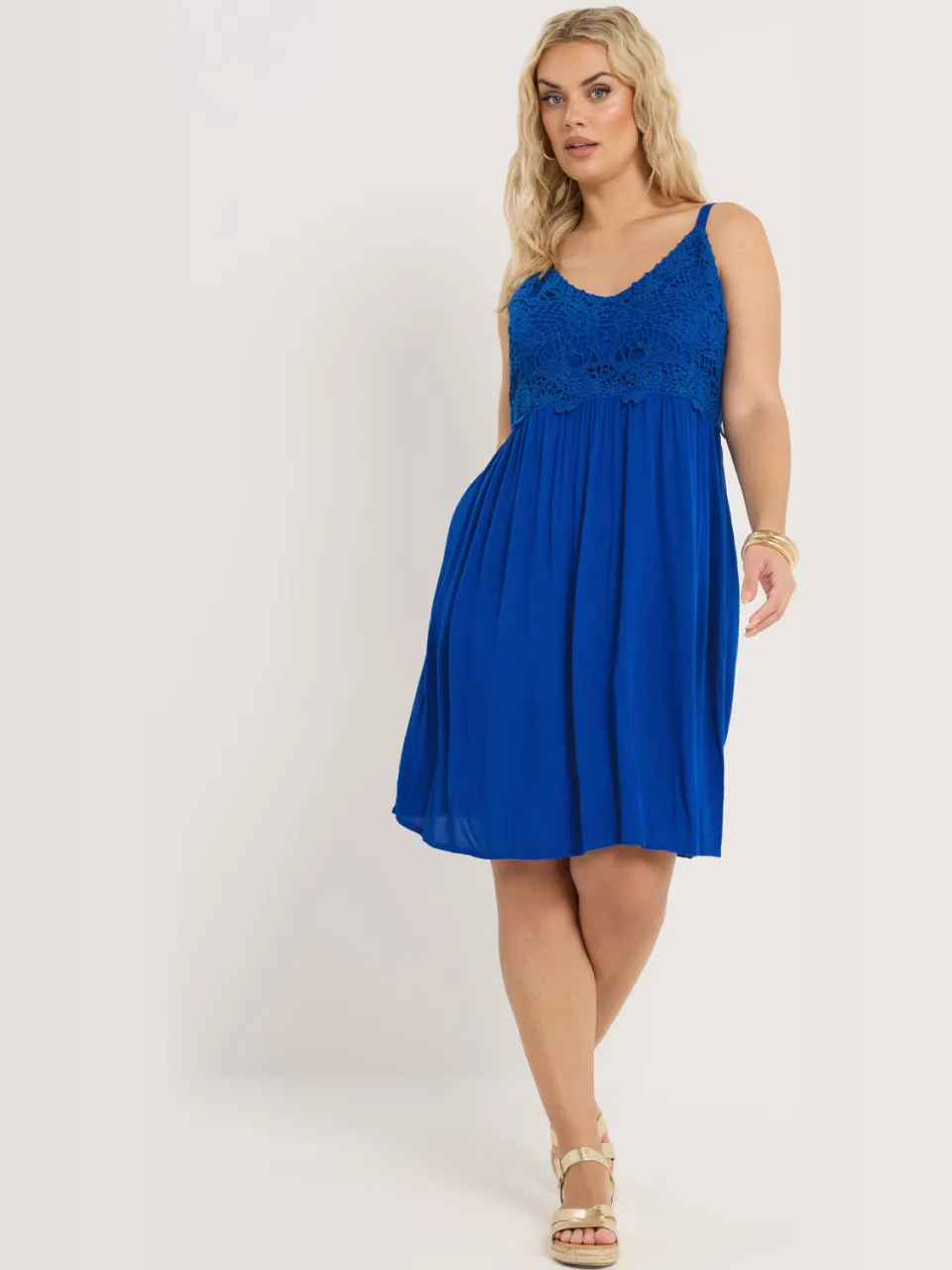 Yours Kobaltblauwe Gehaakte Minijurk Van Kreukelstof-52 Blue